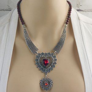 Ruby Rhinestone And Quartzite Necklace Set - image 1